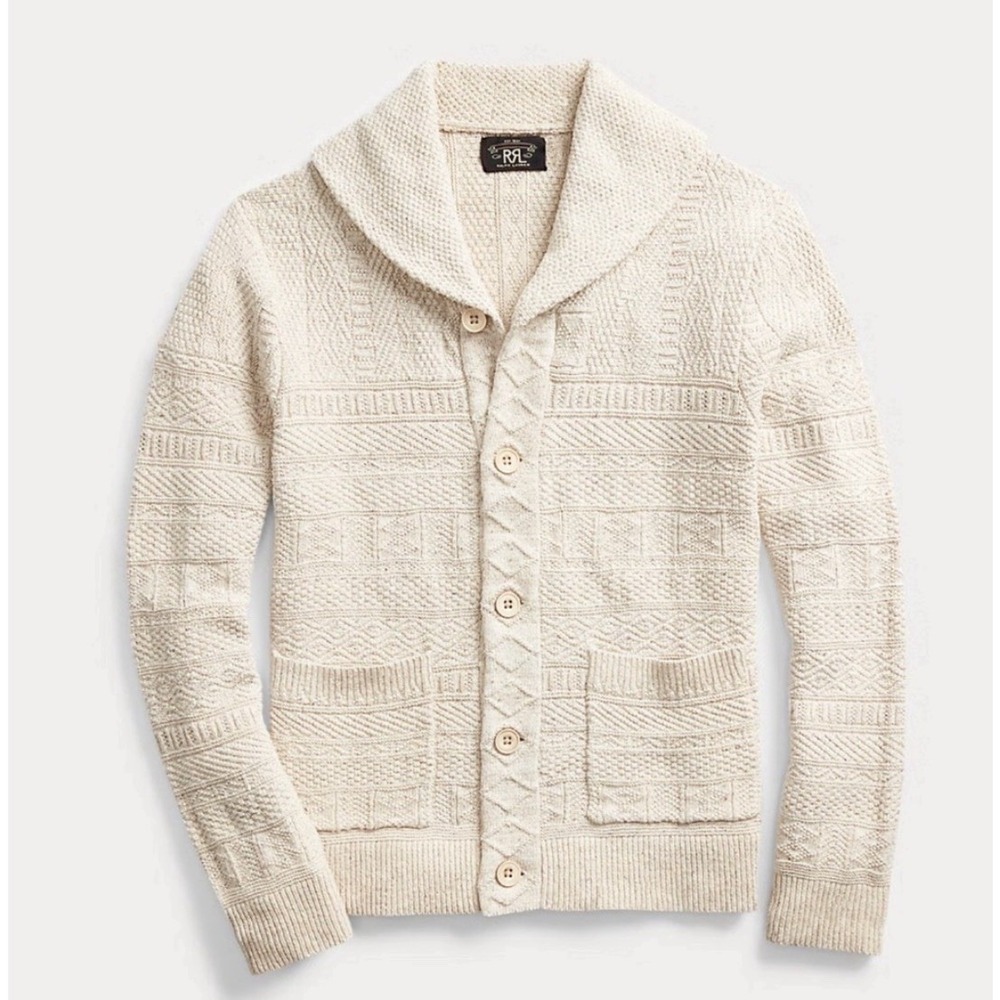 RRL Double Ralph Lauren Sand Cotton Silk Shawl Collar Cardigan Sweater